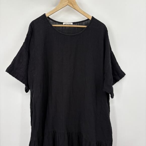 Black Crane Easy Dress Large Lagenlook Artsy Avant Garde Maxi Cotton Gauze Soft - Picture 4 of 8